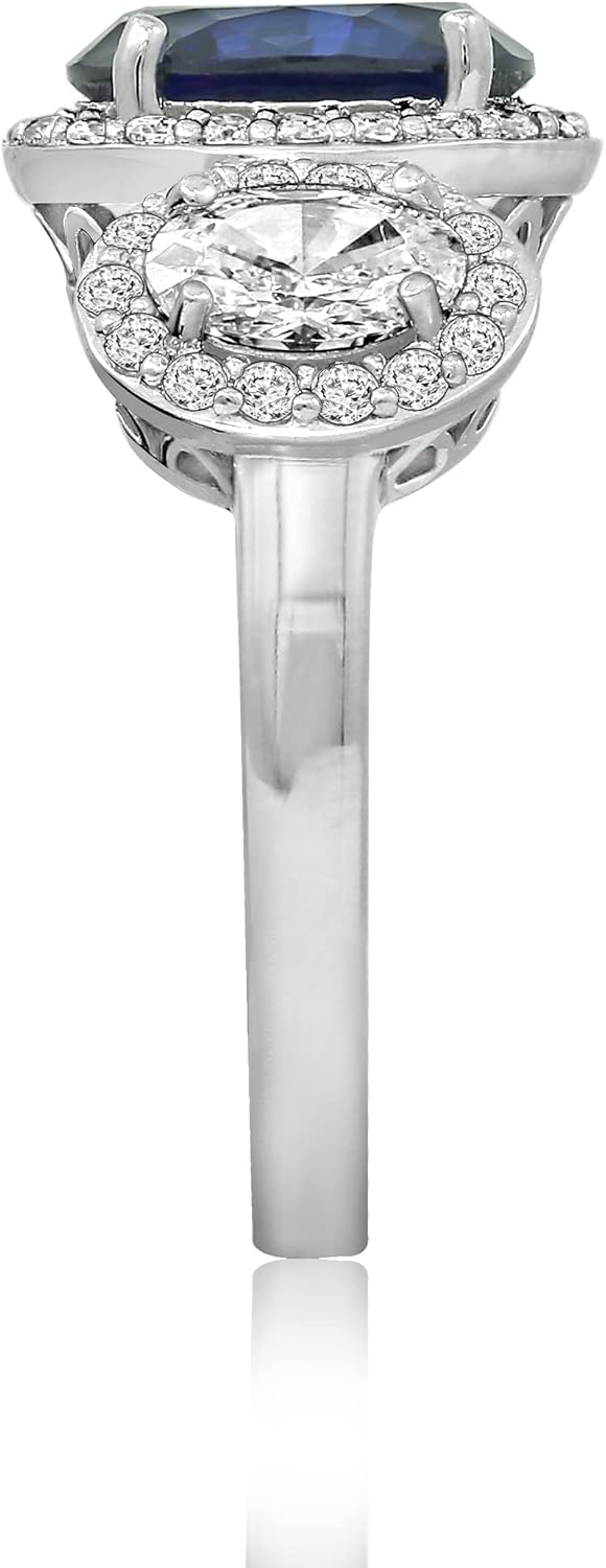 Miniatura 3 de Plata de Ley Circonita de Swarovski, platino-bañado-plata, 6, Azul zafiro, R2003911_120_060