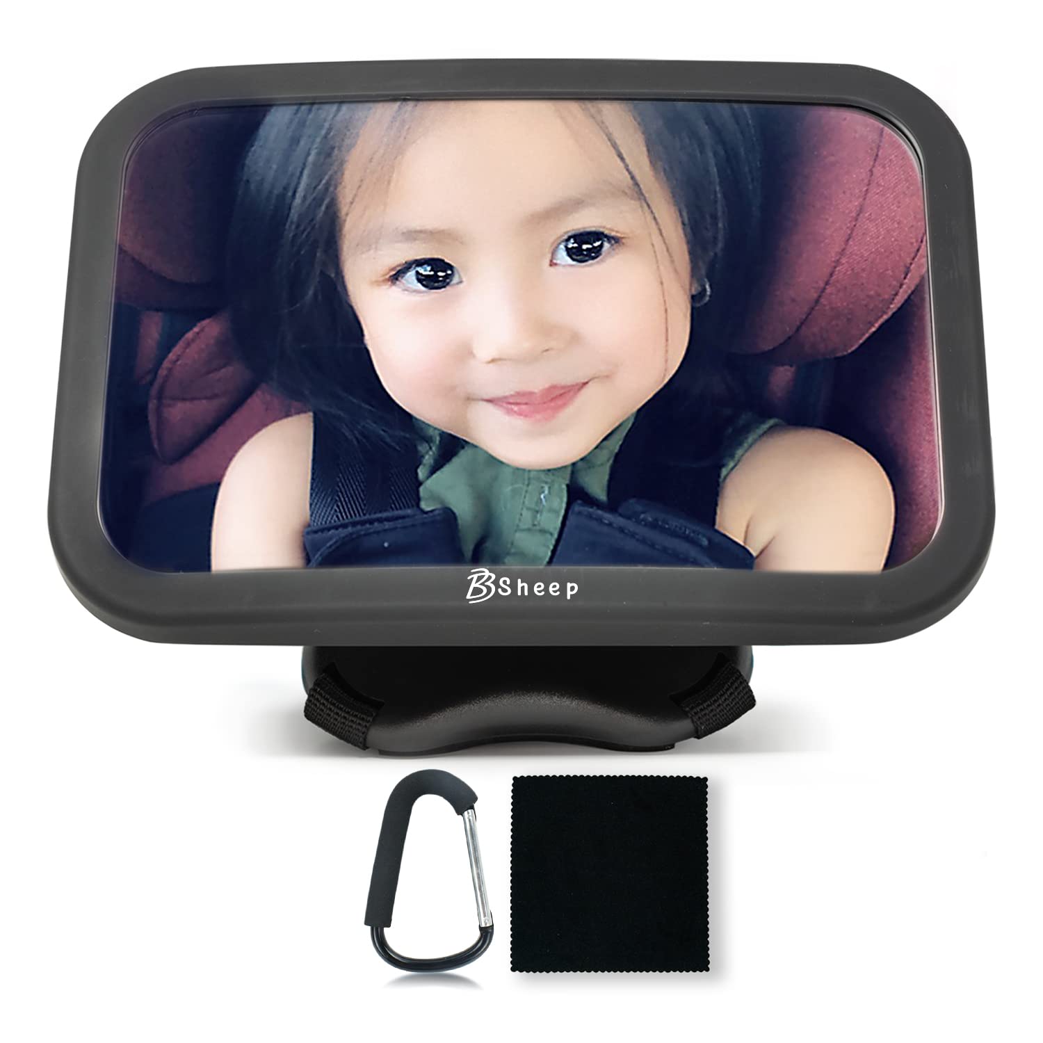 BB Sheep Baby Car Mirror for Back Seat Rear Facing Infant Carseat – Certified Tested Shatterproof. Crystal Clear Wide Lens View. Premium 360 Mount Design – Baby Essentials for Newborn