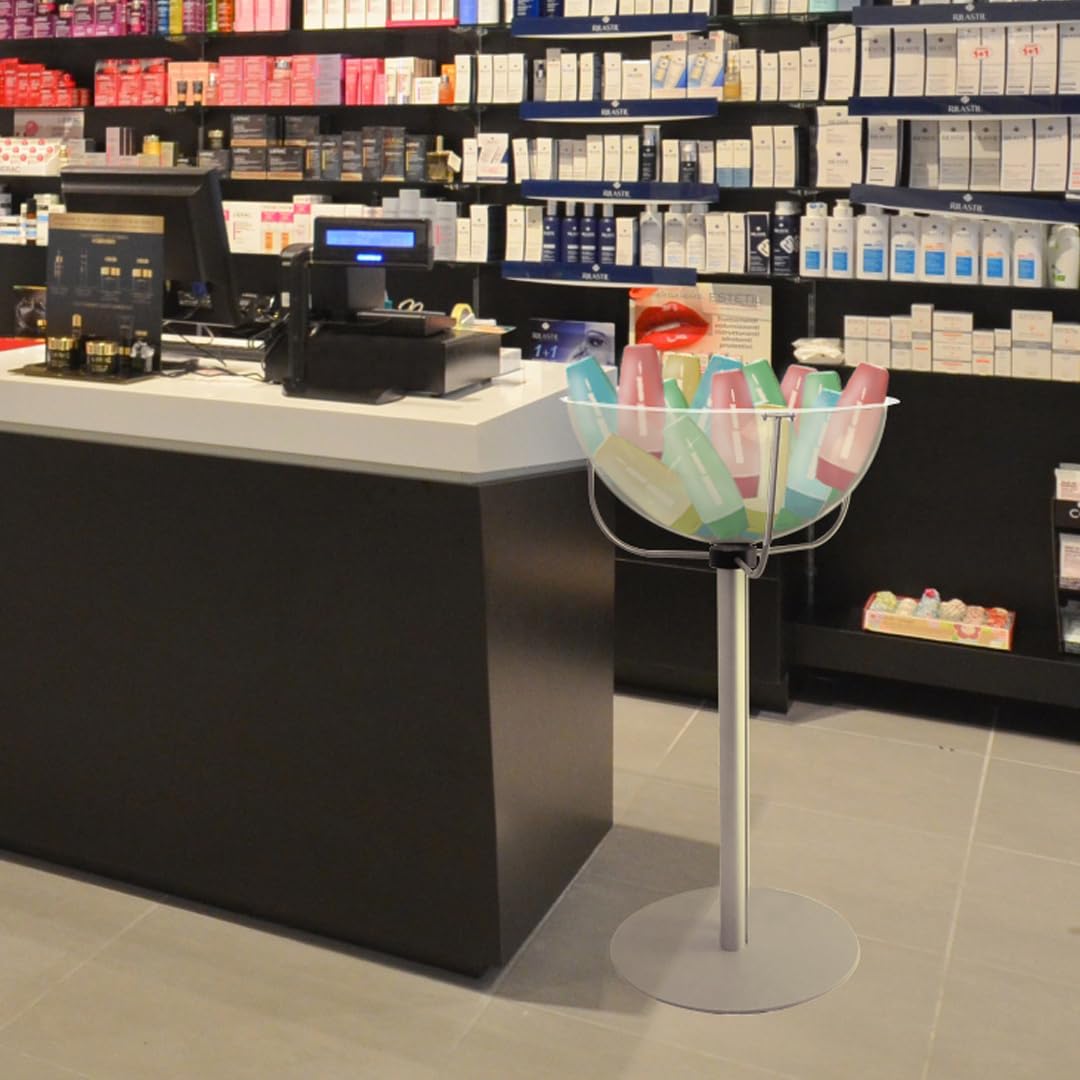 Danieli - Bancarella Espositore da Terra con Cesto per Offerte e Promozioni. Cestone in Acrilico Trasparente per Negozio e Farmacia. Base in Metallo.