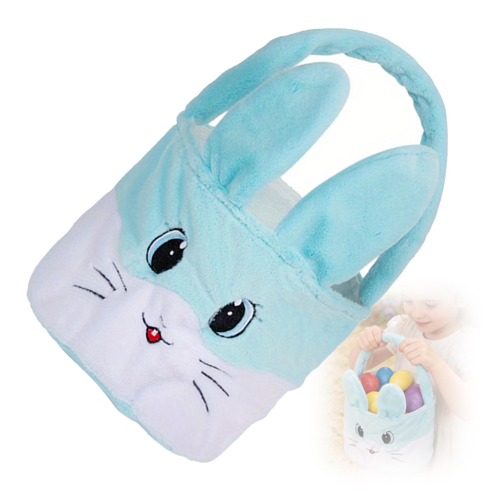 Kalttoy Handheld Easter Basket Gift Bag Hare Shape Fabric Candy Holder Party Treats Container for Eggs Candy Chocolate Toy Easter Hare Shape Cloth Basket with Handle Fabric Bag