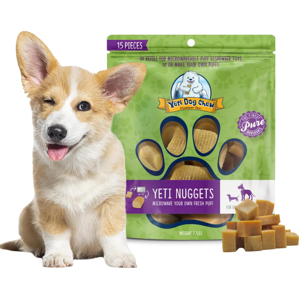 Yeti Refill Nuggets for Puff and Play Dog Toys - Natural Himalayan Yak Cheese Treats, Promotes Dental Health, Suitable for All Dogs, Ideal for Interactive Chew Toys and Dispensers, 15 Pieces, 7 Oz