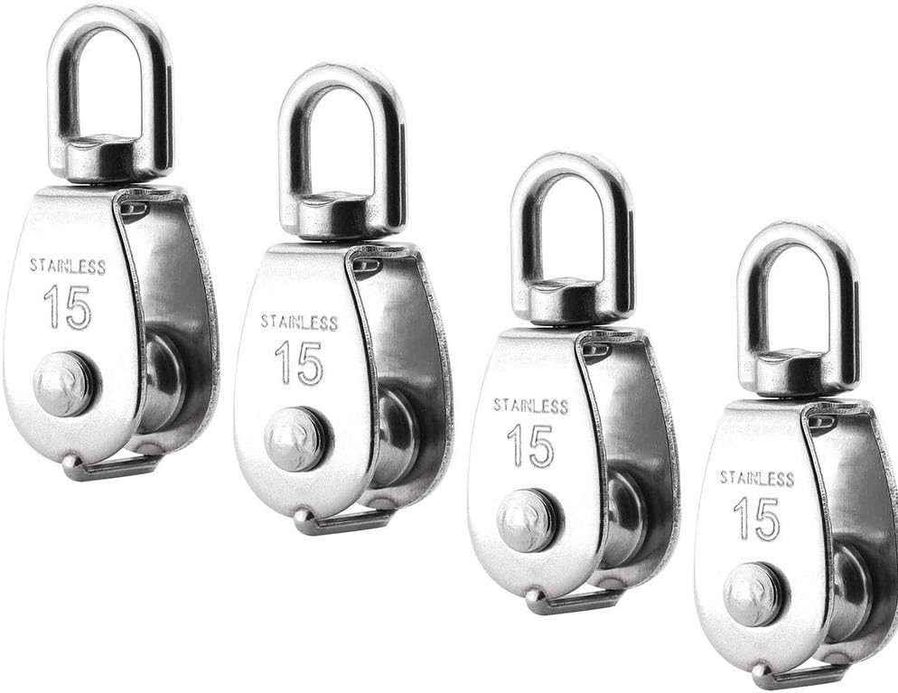 MagiDeal 4 Piece M15 Heavy Duty Single Wheel Swivel Rigging Lifting Rope Pulley Block