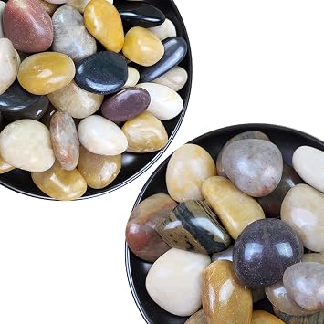 YISZM 0.7-1.2 inch 5lbs and 1-2 inch 5lbs Mixed Color River Rocks, Natural Pebbles for Indoor Plants, High Polished Decorative Stones Vase Filler Fish Tank Aquariums Garden Landscaping