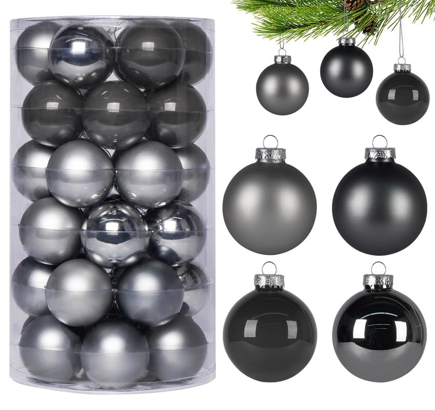 Beutrain Weihnachtskugeln Silber-Grau,Christbaumkugeln aus...