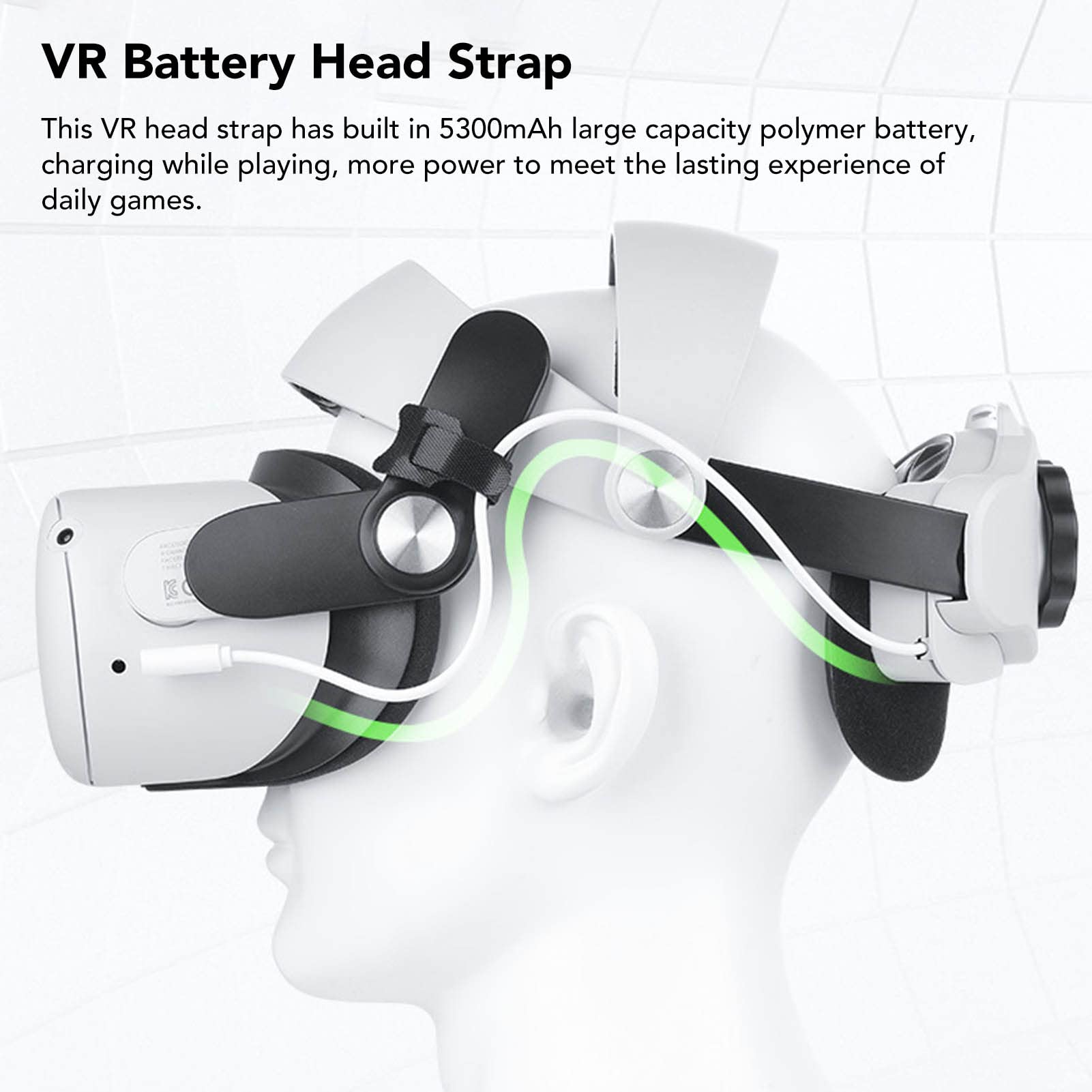 Correa para la Cabeza Comfort VR, Correa para la Cabeza VR de Esponja Ajustable Extraíble, Diadema VR Transpirable ABS para Quest 2, Correa para la Cabeza VR de 5300 MAh para