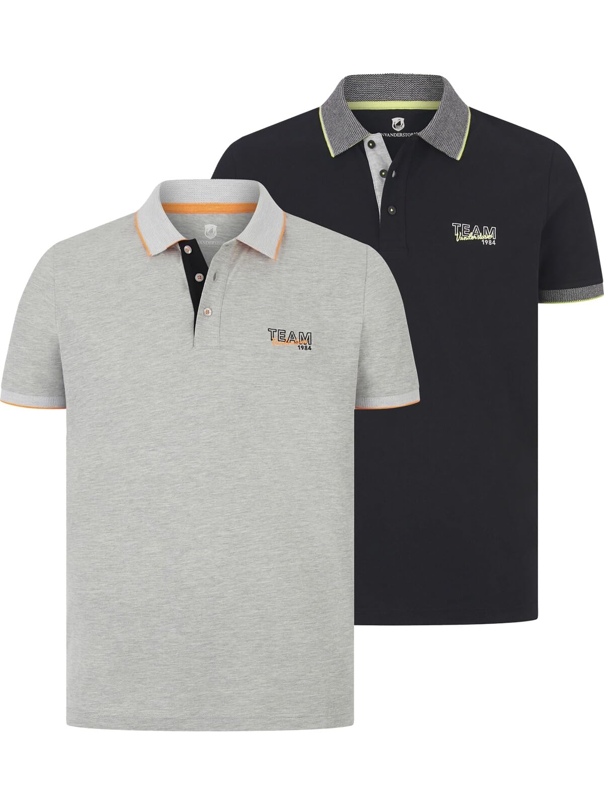 Jan Vanderstorm Herren Doppelpack Poloshirt Haraldfred | Baumwoll-Piqué Shirts mit Kontrastdetails, atmungsaktiv, klassischer Kragen, vielseitig für Freizeit & Alltag, L–7XL