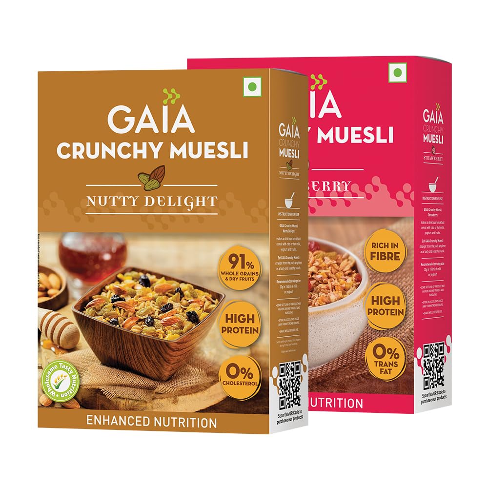GAIA Muesli Combo Pack Nutty Delight 400 gm and Strawberry Crunchy 400 gm |High Fiber |Source of Protein |Zero Trans Fat |Light and wholesome breakfast choice| Healthy and Nutritious(Super Saver Pack) (B07Y1XRG3Y) Amazon Price History, Amazon Price Tracker
