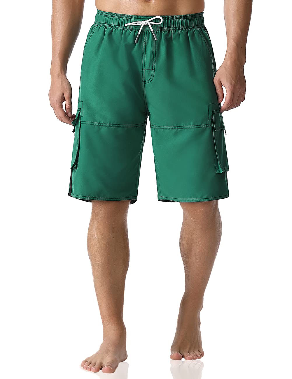 Nonwe Men's Swim Trunks with Drawstring Boardshorts Quick Dry for Water Sports Green 32