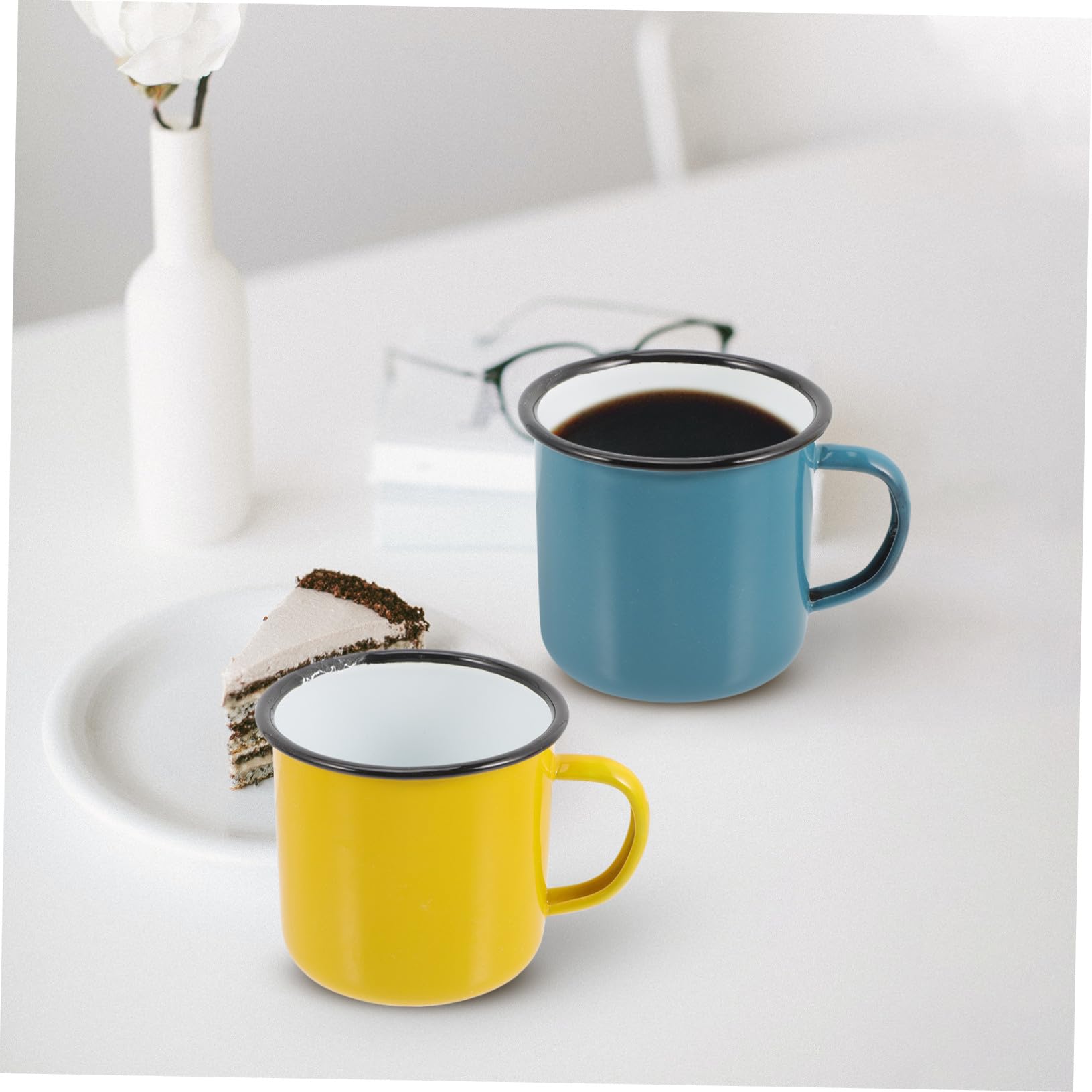 Emaillebecher Großer Gesunder Kaffeebecher Hitzebeständig 4 Stück und mit Henkel im Einfachen Stil Multifunktional für Büro und Zuhause