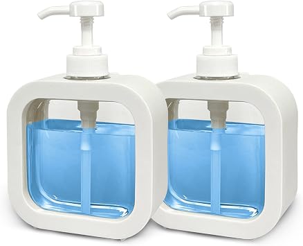 Hand Soap Dispenser for Bathroom, Modern Dish Soap Dispenser for Kitchen Sink, Liquid Soap Container with Pump, Clear Plastic Soap Pump Bottles 2 Packs,17oz, White