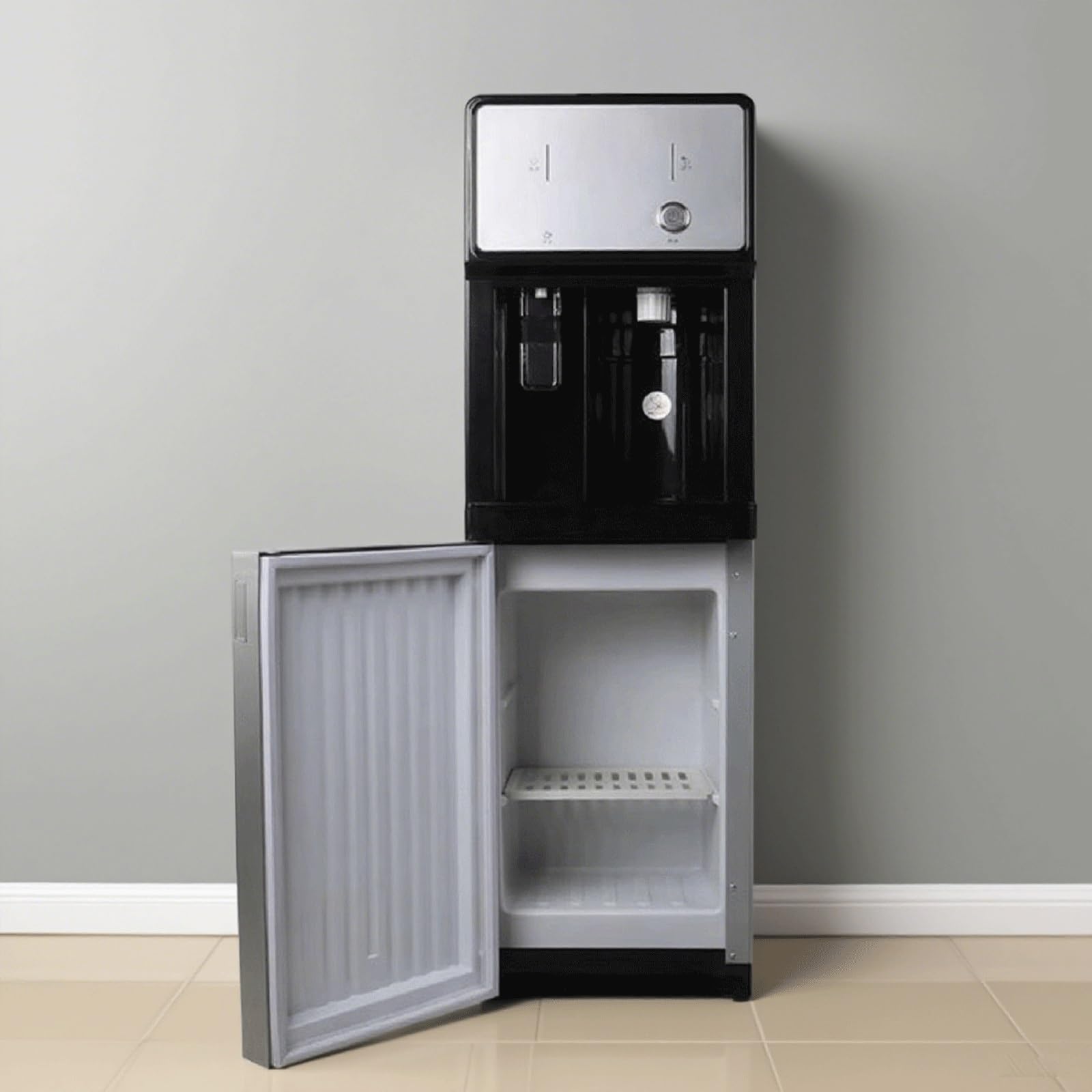 Dispensador de Agua Independiente con alimentación de Red Enfriador de Agua de Doble función con Hielo y Agua Caliente con divisiones extraíbles y Armario de Almacenamiento Dispensadores de Agua pie