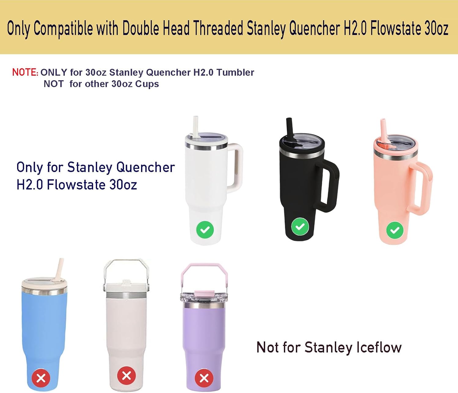 2 Pack 30 oz Replacement Tumbler Flip Straw Lid fit for Stanley Quencher, Leak Proof Lid Replacement for 30 OZ Stanley H2.0 FlowState Tumbler, Spill Proof Reusable Lid for Stanley (Sky Blue) - Image 3