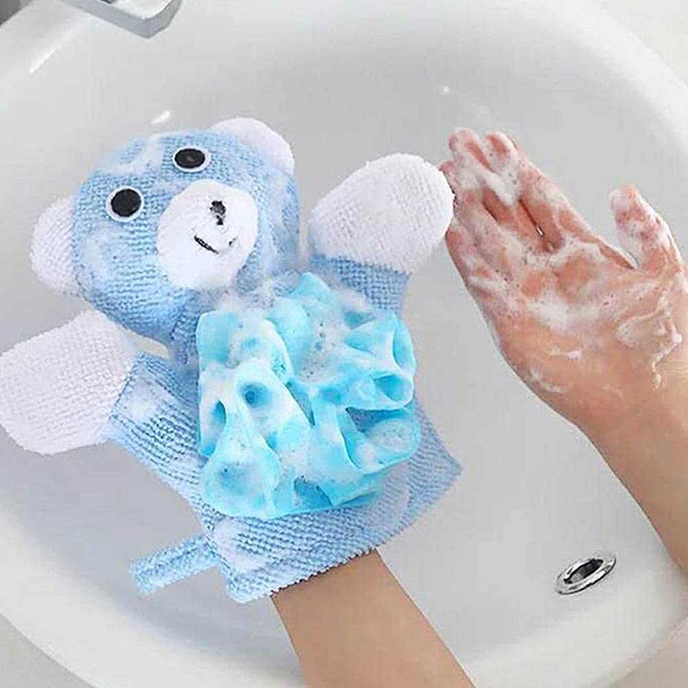 4Pcs Cute Baby Kids Bath Sponge, Mitt,Cartoon Exfoliating Gloves Baby Kids Shower Gloves Scrubbing Gloves Bath Mitts for Babies