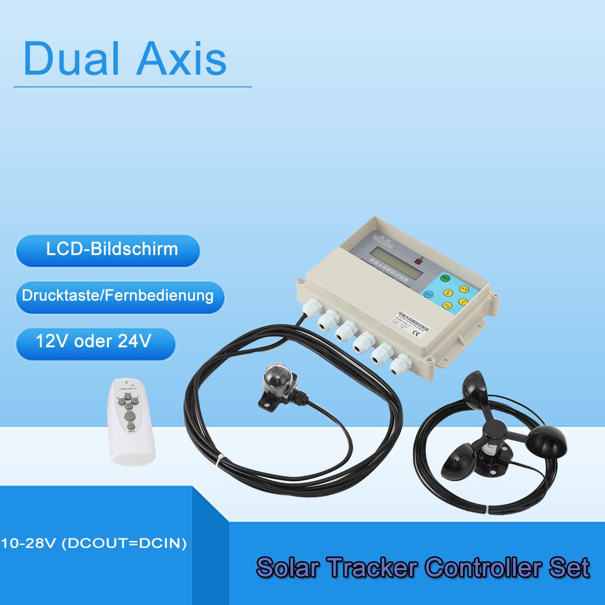 1 Set Automatisches Solar Tracking System, Dual Axis Solar Tracker Controller Sun Automatischer Tracking Controller Fernbedienungen Dual Tracker Controller mit Windgeschwindigkeitssensor
