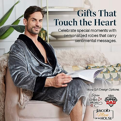 Lotus Linen Mens Robe Personalized - Custom Bathrobe Men, Monogram Plush Robes for Men, Gift for Him3