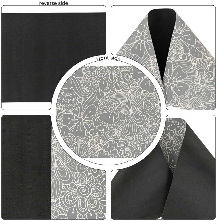 Benissimo-Multy Mats, 24” x 62” Ultra-Thin (1/10 Inch) Kitchen Mat Rubber Backing, Waterproof, Low Profile, Durable & Non Slip, Indoor Floor Mat for Entry, Patio, Busy Areas, Gray Floral Line Doodle