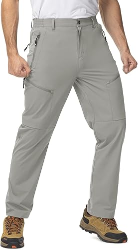 TBMPOY Pantalones de viaje ligeros para hombre, 5 bolsillos con cremallera, elásticos, de secado rápido, pantalones de trabajo tipo cargo, para