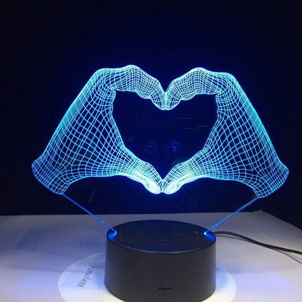 Veilleuse LED 3D en forme de cœur avec 7 couleurs pour enfants tactile USB
