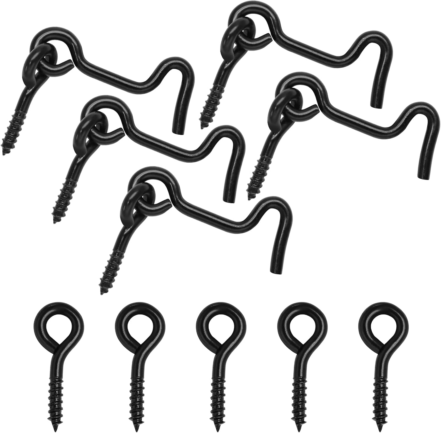 5 Pcs 1.6 Inch Cabin Hook and Eye Latch with Mounting Screws for Gate, Door, and Window, Secure Fastening and Easy Installation (Black)
