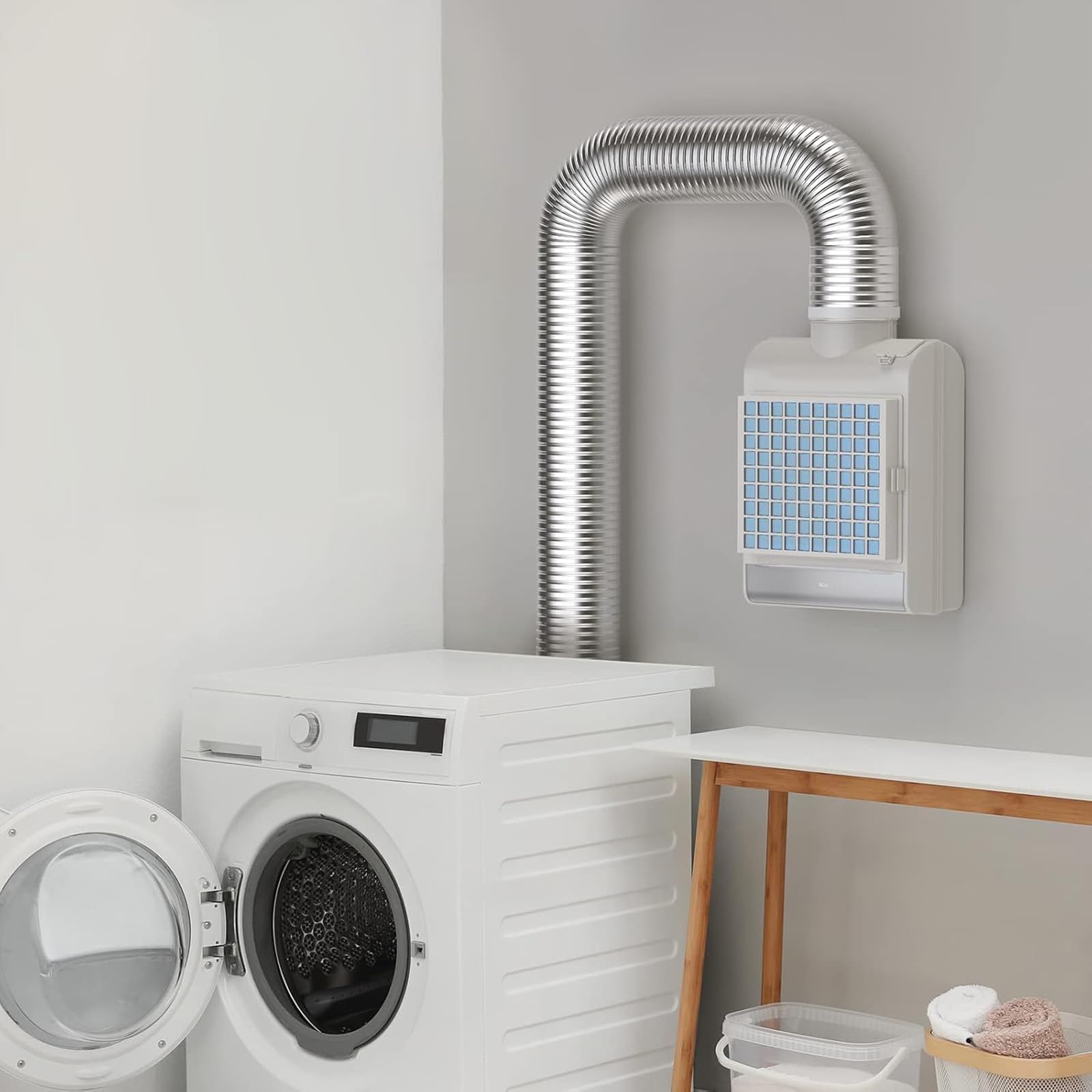 Filtro de escape para secadora de interior, 3 en 1, pelusas con pantalla de acero inoxidable, capa de poliéster, lavable, ventilación para secadora interior