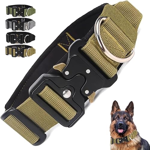 Miniatura 8 de Collar táctico para perro con asa, resistente militar, grueso para perros medianos y grandes, hebilla de metal de liberación rápida, ajustable