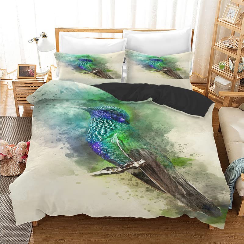 Parure de lit 240 x 260 oiseau vert en microfibre pour une chambre d'adulte apaisante