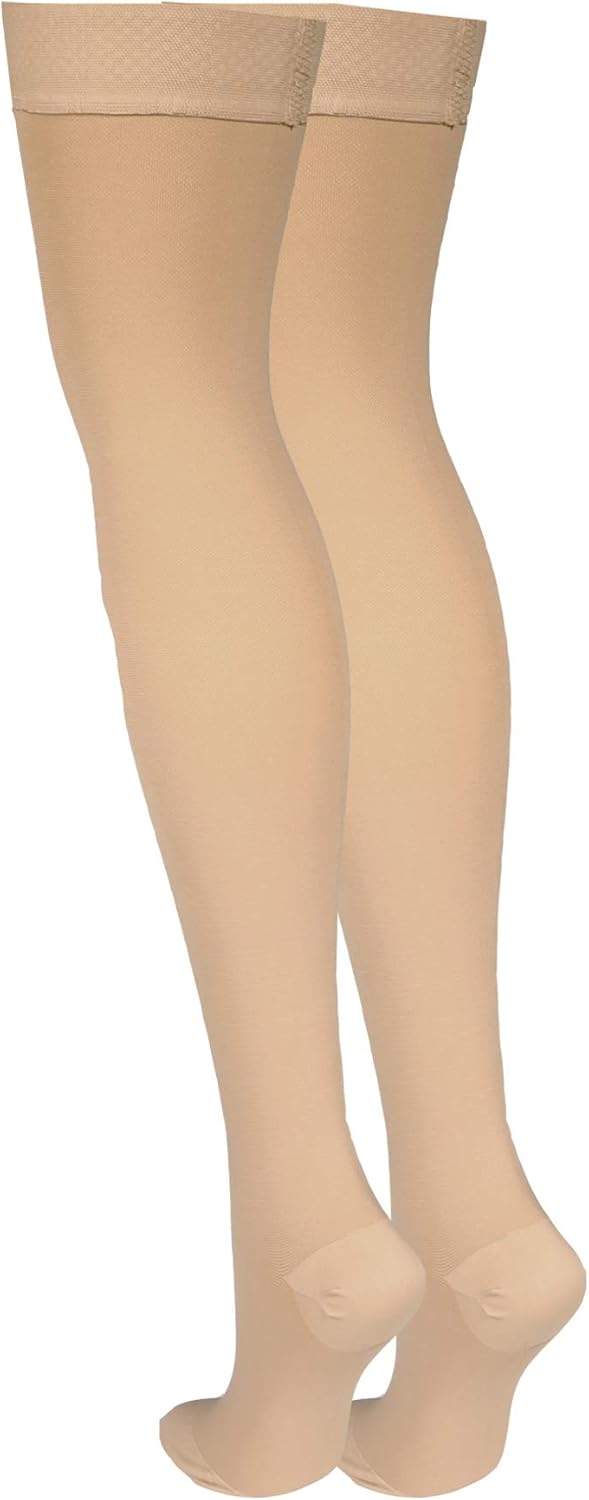 NuVein Medical Compression Stockings, 20-30 mmHg Support, Women & Men Thigh Length Hose, Closed Toe, Beige, Medium - Image 5
