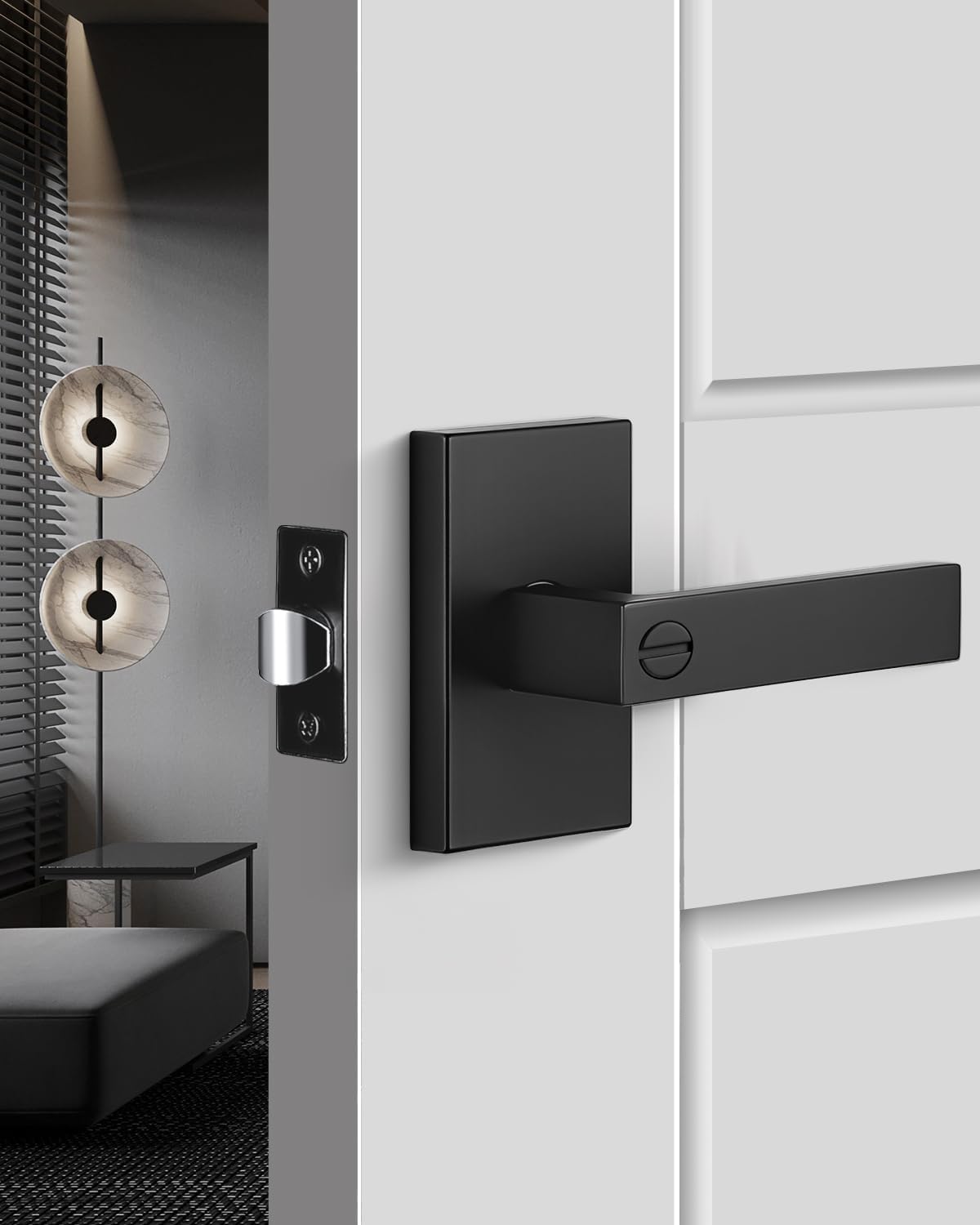 Goldenwarm Black Door Handles Passage Door Levers, Heavy Duty Zinc Alloy Matte Black Interior Door Handles for Hallway and Closet (1 Pack)