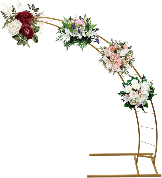 Gold Metal Wedding Arch Half Moon Backdrop Stand 6.5Ft Balloon Floral Arch Stand Birthday Anniversary Party Decoration Frame, 1pcs