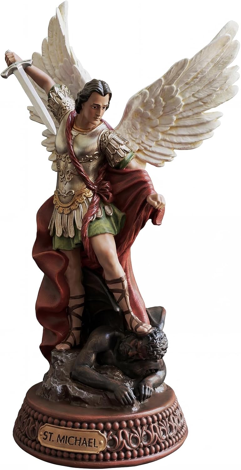 TALPGOD 12 Inch St Michael The Archangel Statue Painted in Full Color,Catholic San Miguel Arcangel Statue,Religious Saint Michael Statues for Home Decor,Angel Figurines Collectibles