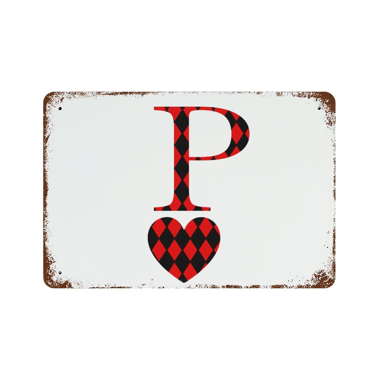 Plaque en métal pour la Saint-Valentin cœur lettre P 30x45 cm pour déco murale