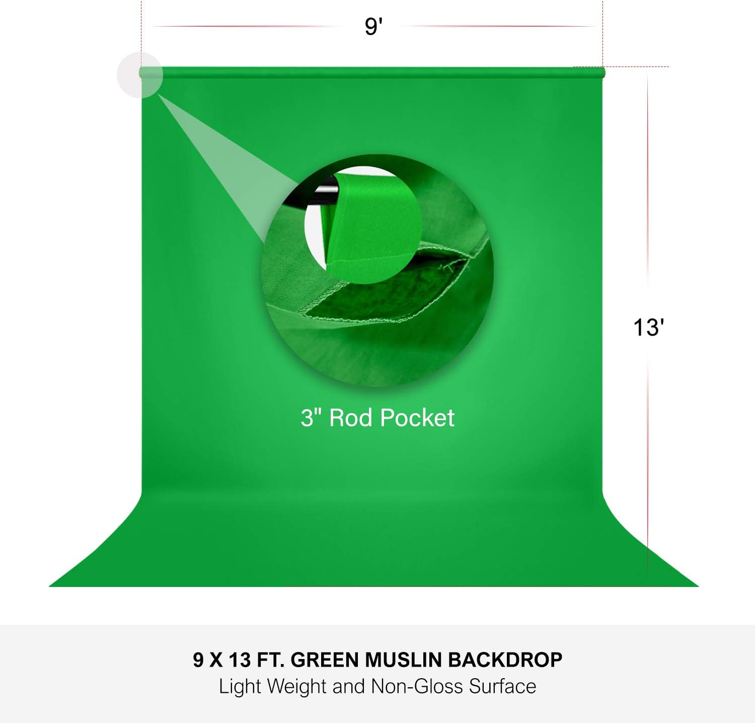 JS JULIUS STUDIO 10 ft. Wide Backdrop Stand, 9 x 13 ft. Silky Texture Green Screen Chromakey Background Backdrop with 4 Set of Strong Clamps and String Clips, JSAG704