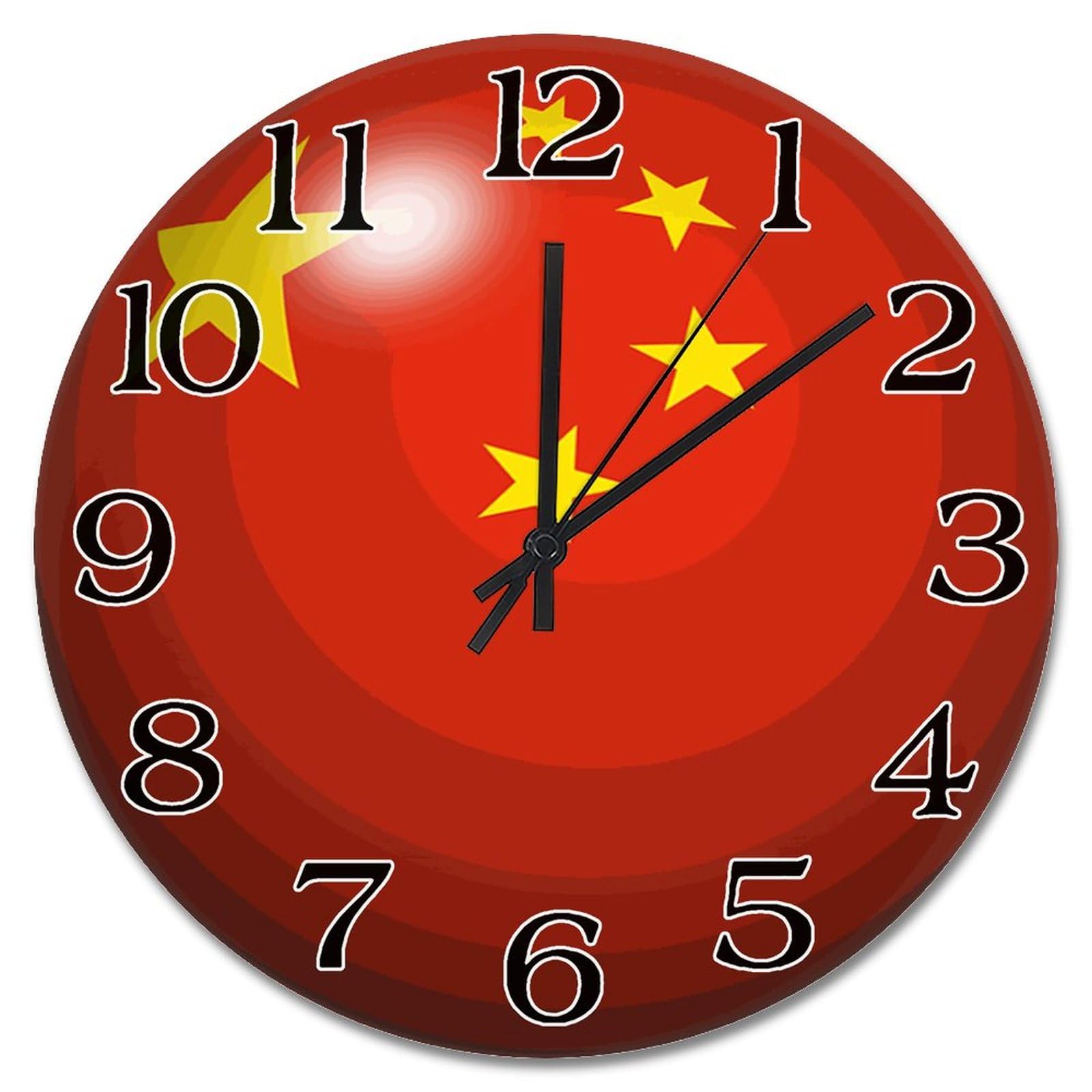 Horloge murale Chine de 38 cm grande pendule vintage silencieuse style ferme avec drapeau chinois