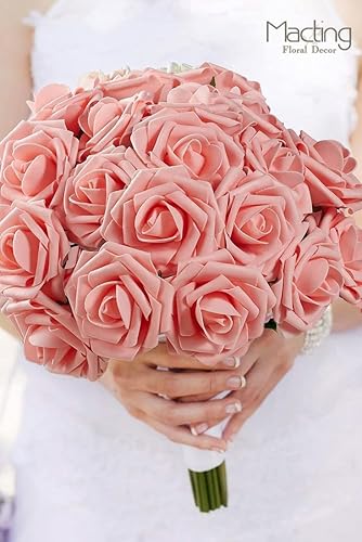 Miniatura 3 de MACTING - Rosas artificiales de tacto real para ramos de boda, fiesta, baby shower, decoración del hogar, espuma de látex, 30 piezas rosa claro