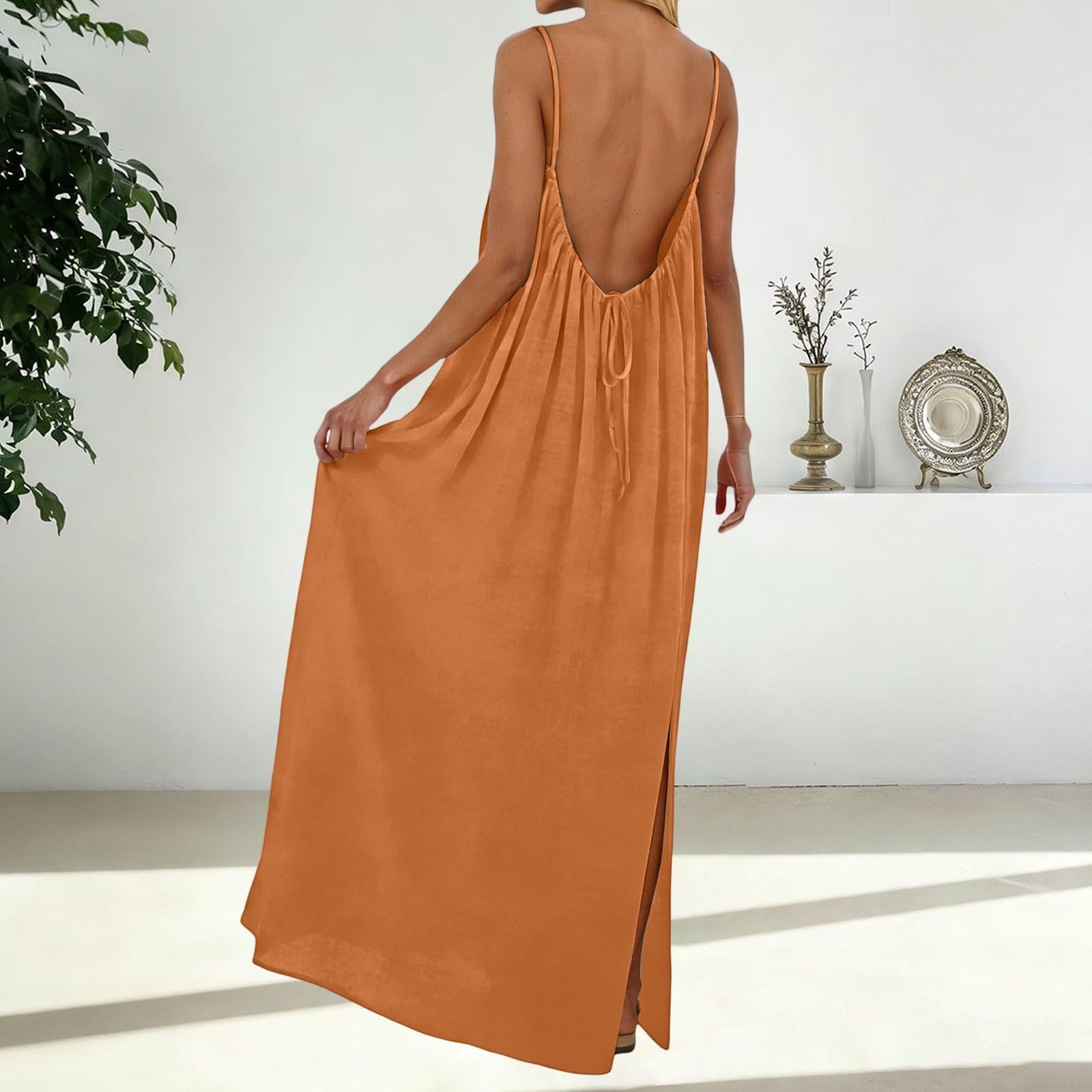Vestidos de verano para mujer, de moda, para verano, vacaciones, espalda descubierta, casual, playa, verano, camisola, ajuste holgado, fluido, compromiso, cita, noche, salir, elegante, sexy, trabajo