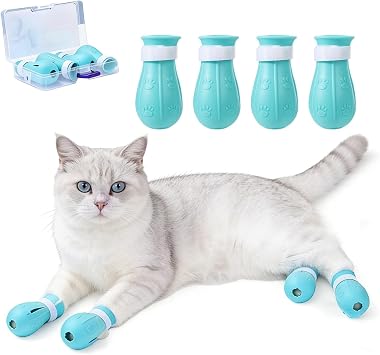 ITODA 4PCS Silicone Cat Shoes Anti Scratch Cat Paw Protector Shoes Adjustable Pet Boots for Bathing Grooming Treatment