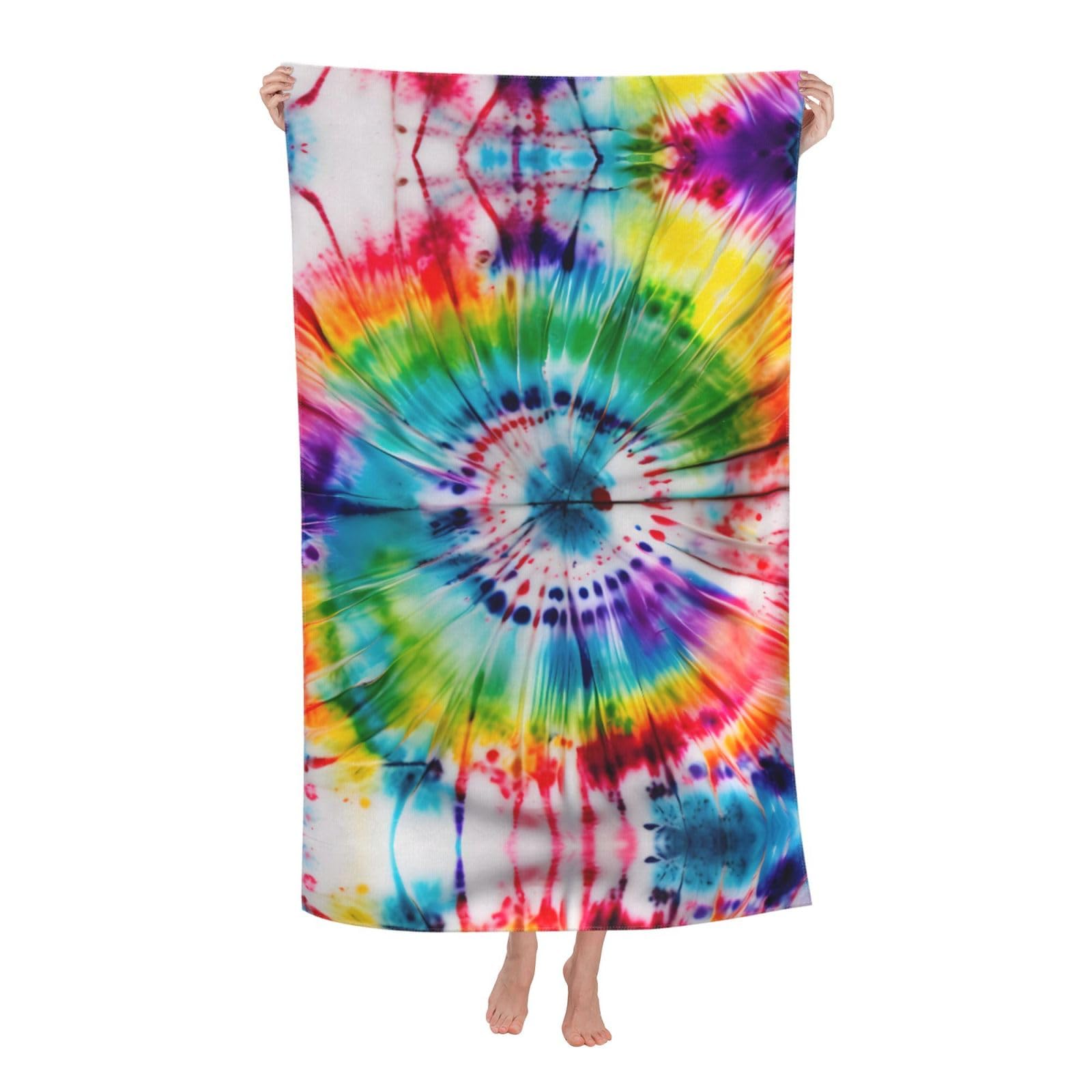 NImongt Tie Dye Hippies Print Oversized Adult Beach Towel For Travel Weekend Getaways Festivals Camping Trips