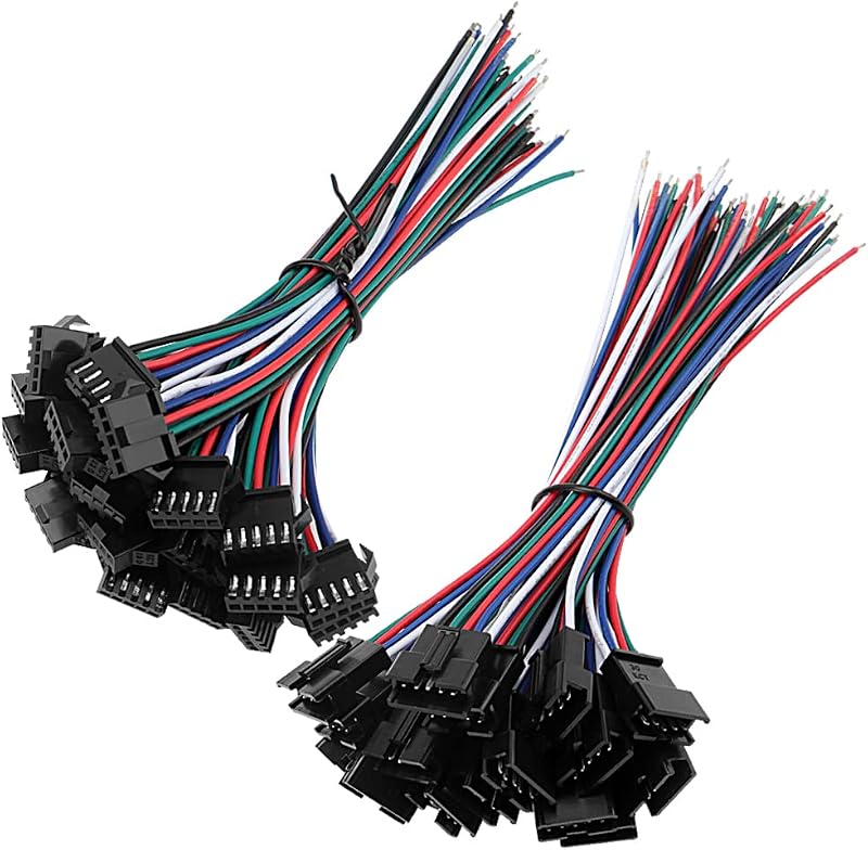YIXISI 20 Páros JST SM 5PIN Csatlakozó Adapter Szett - LED Világításhoz, EL Vezetékekhez, 15cm Réz Kábellel, 2,54mm Osztással