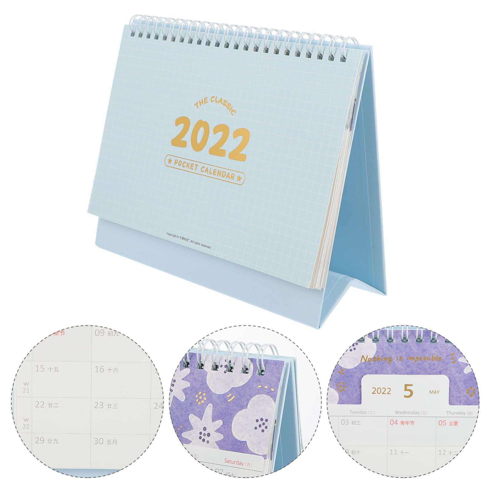 5 Sets 2022 Einfacher Taschen-Schreibtischkalender Tischkalender mit Aufklebern Papier Desktop-Kalender Modeaufkleber Bürodekor Bürokalender Stehender Flip-Kalender 2022 Mini-Zelt