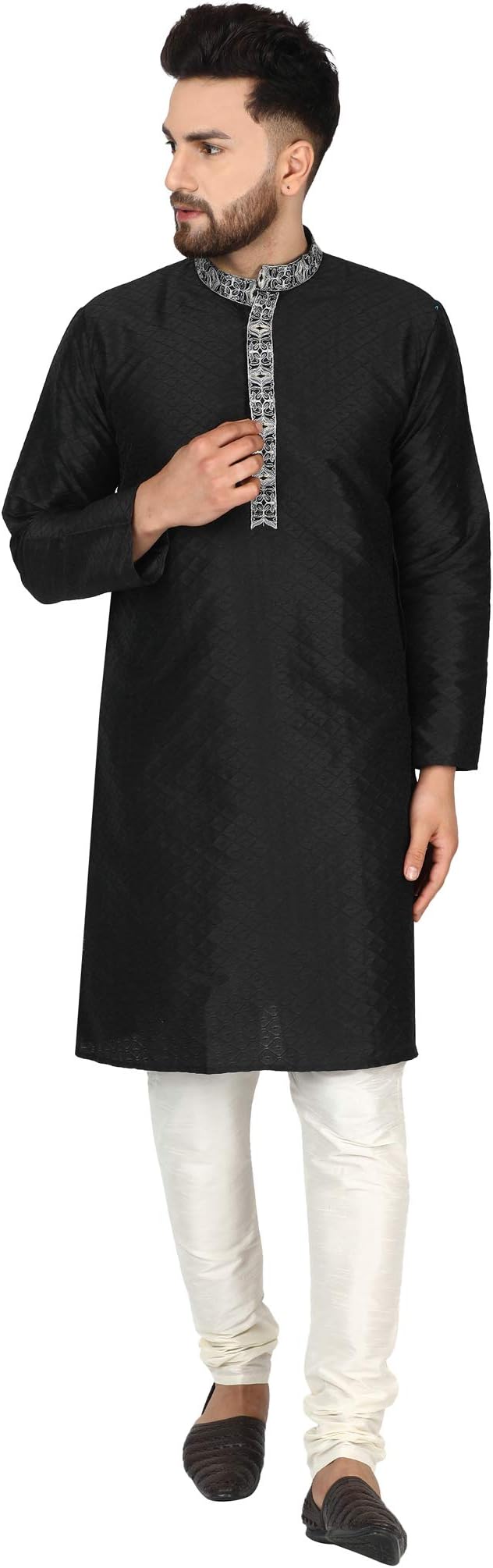SKAVIJMen's Art Silk Kurta Pajama Indian Traditional Suit Annivarsary Party Dress Set