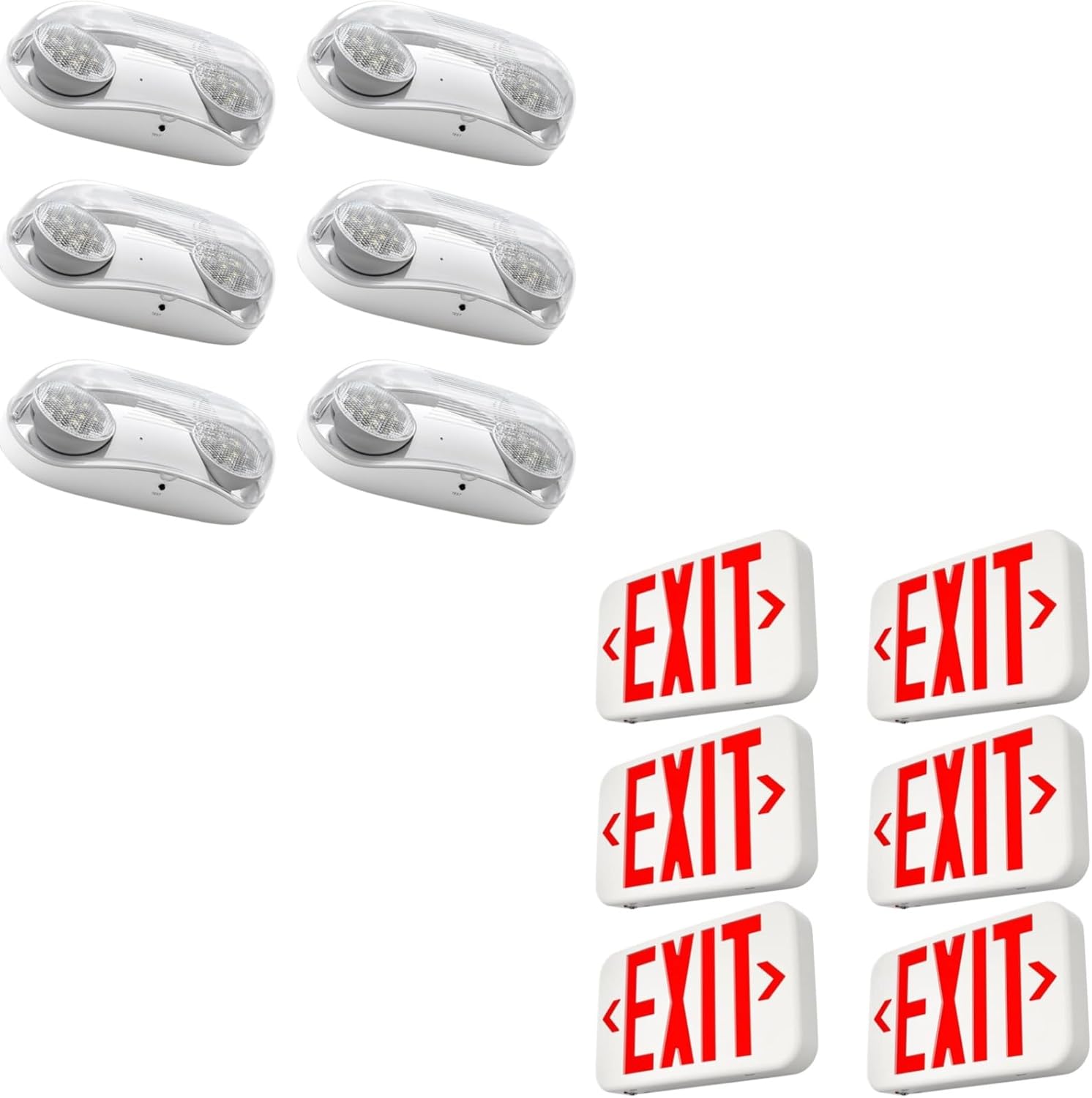 FREELICHT 6 Pack Wet Location Emergency Light for Business & FREELICHT 6 Pack Red Double-Sided LED Exit Sign with Battery Backup