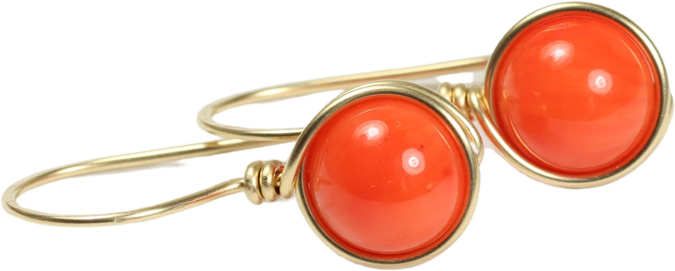 Gold Orange Coral Natural Gemstone Earrings Handmade