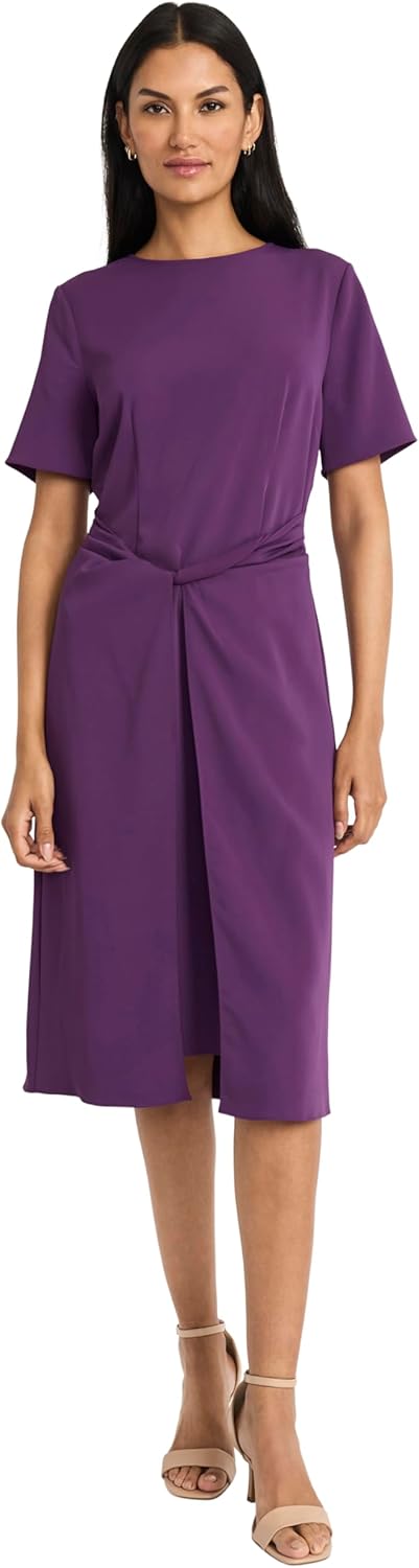 Maggy London Womens Women's Elegant Midi Dress - Short Sleeve Twist Waist - Versatile Cocktail Wedding Guest Dress