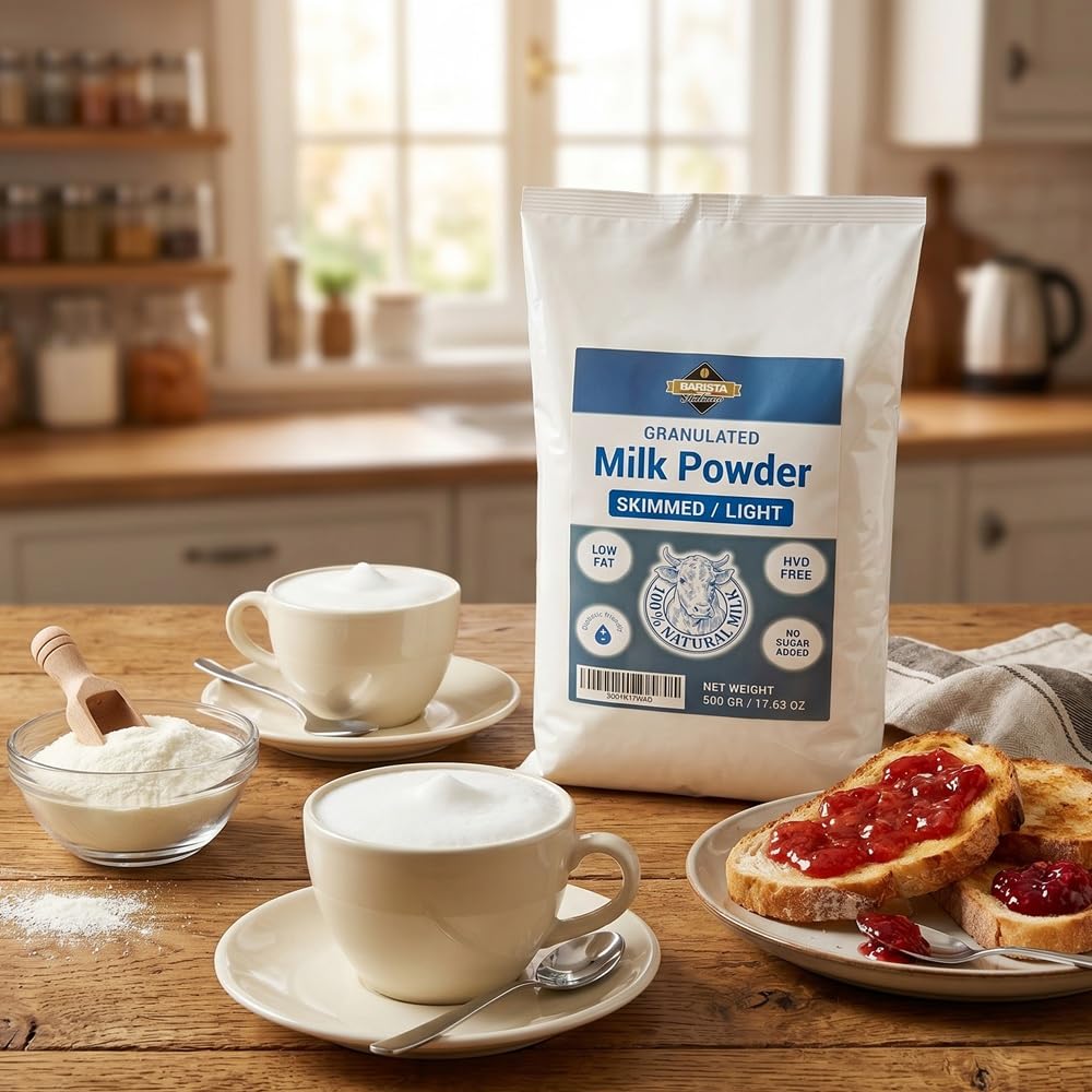 Barista Italiano - Lait en Poudre Écrémé 1Kg (500g x 2) Faible Teneur en Gras | Sans Sucre Ajouté