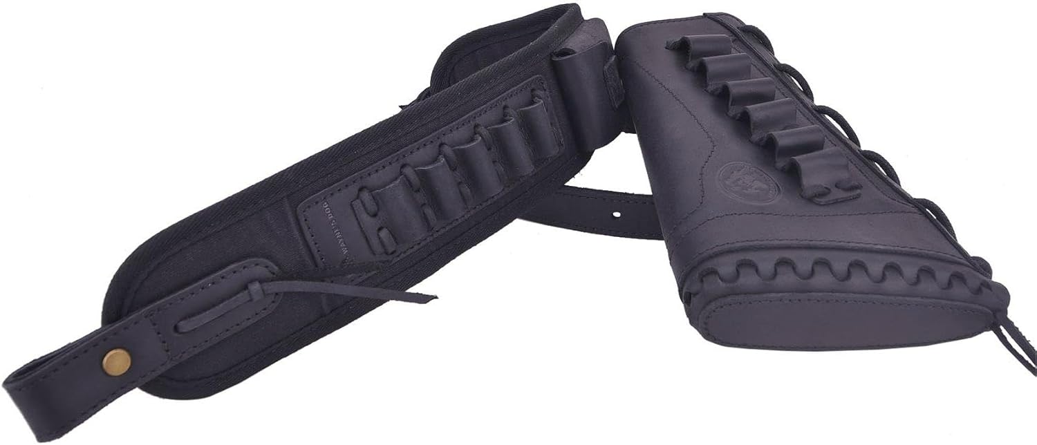 Leather Gun Buttstock Cheek Rest Pad with Rifle Shell Holder Ammo .44MAG, .308, .30-06, .45-70, 410GA