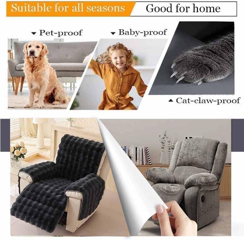Plush Recliner Slipcovers Recliner Chair Covers Armrest Covers Headrest Cover for Sofa Recliner Protector Couch Sofa Covers, Soft Fuzzy Fluffy Anti-Slip Furniture Protector(J2)
