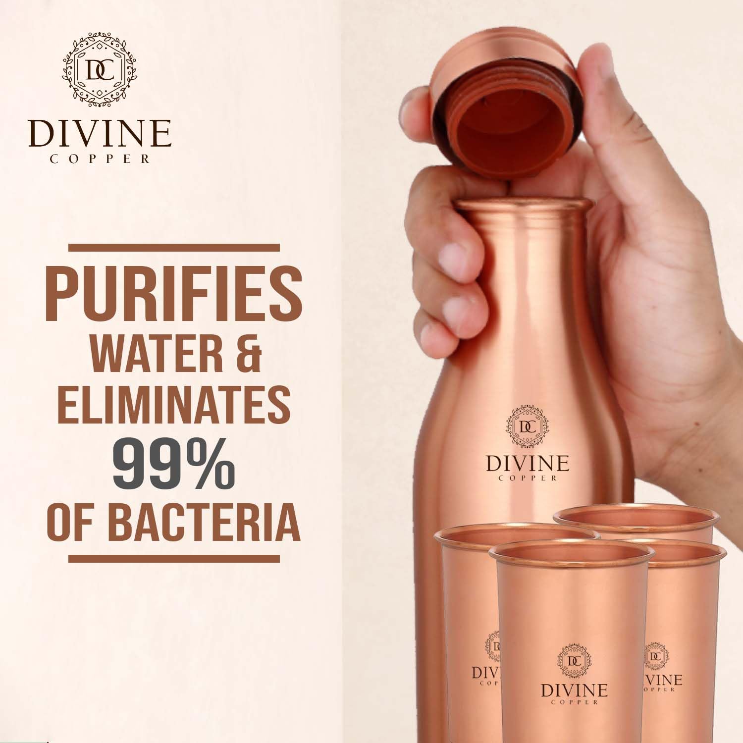 Divine copper BMC Premium Copper Water Bottle, 99% Pure Copper