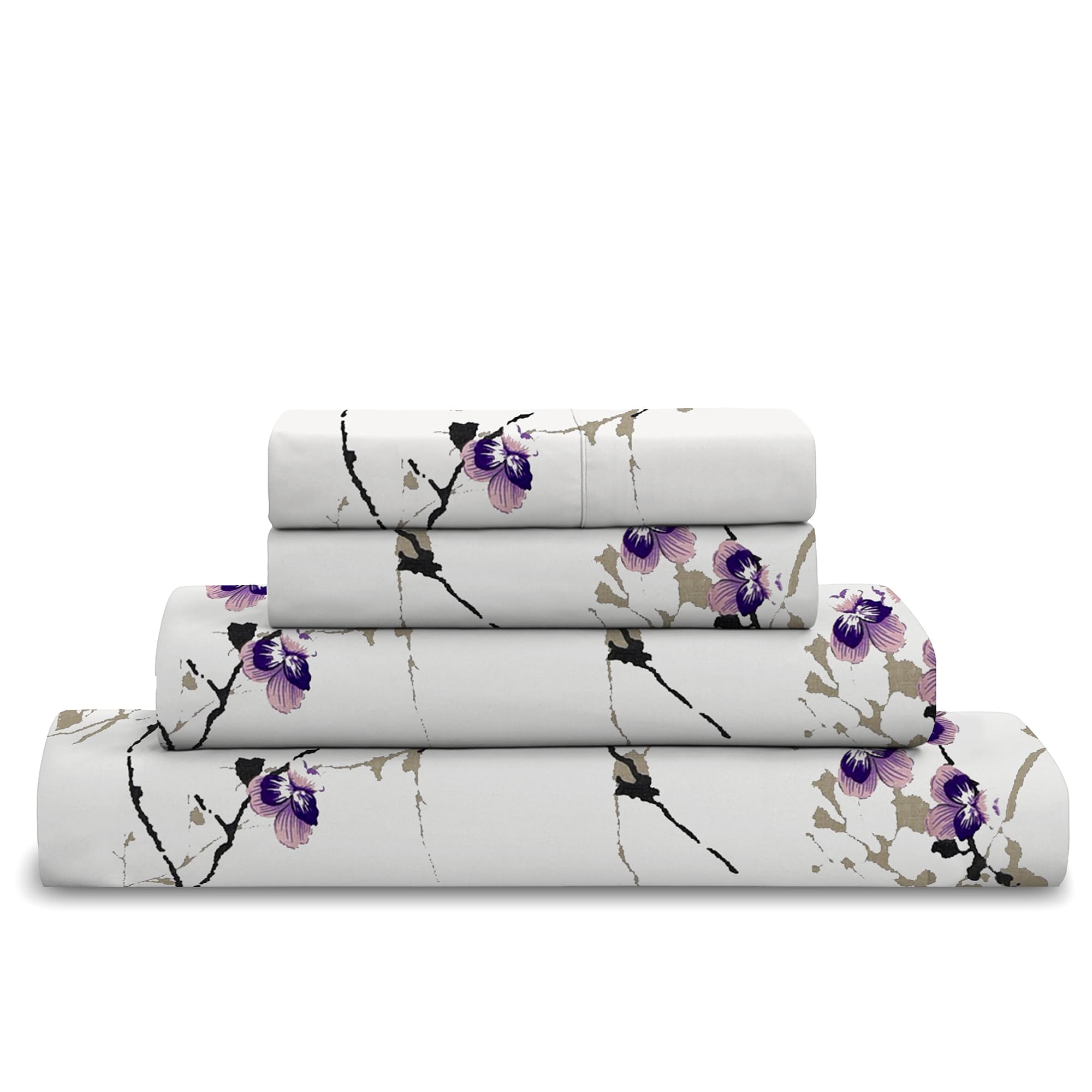 Cotton Comfort Bedding 4PC Floral Printed Bed Sheet Set King – 100% Egyptian Cotton 400 Thread Count | Includes Fitted Sheet, Flat Sheet & 2 Pillowcases | Soft Luxury Floral Bedding Set