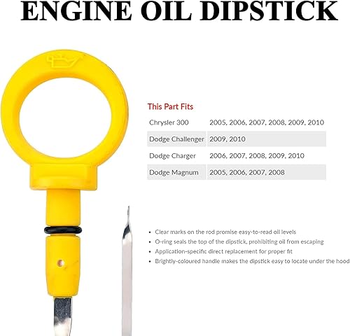 Miniatura 2 de Varilla de nivel de aceite de motor compatible con Chrysler 300 Dodge Charger Challenger Magnum 2005-2010 de repuesto de acero inoxidable 917-323