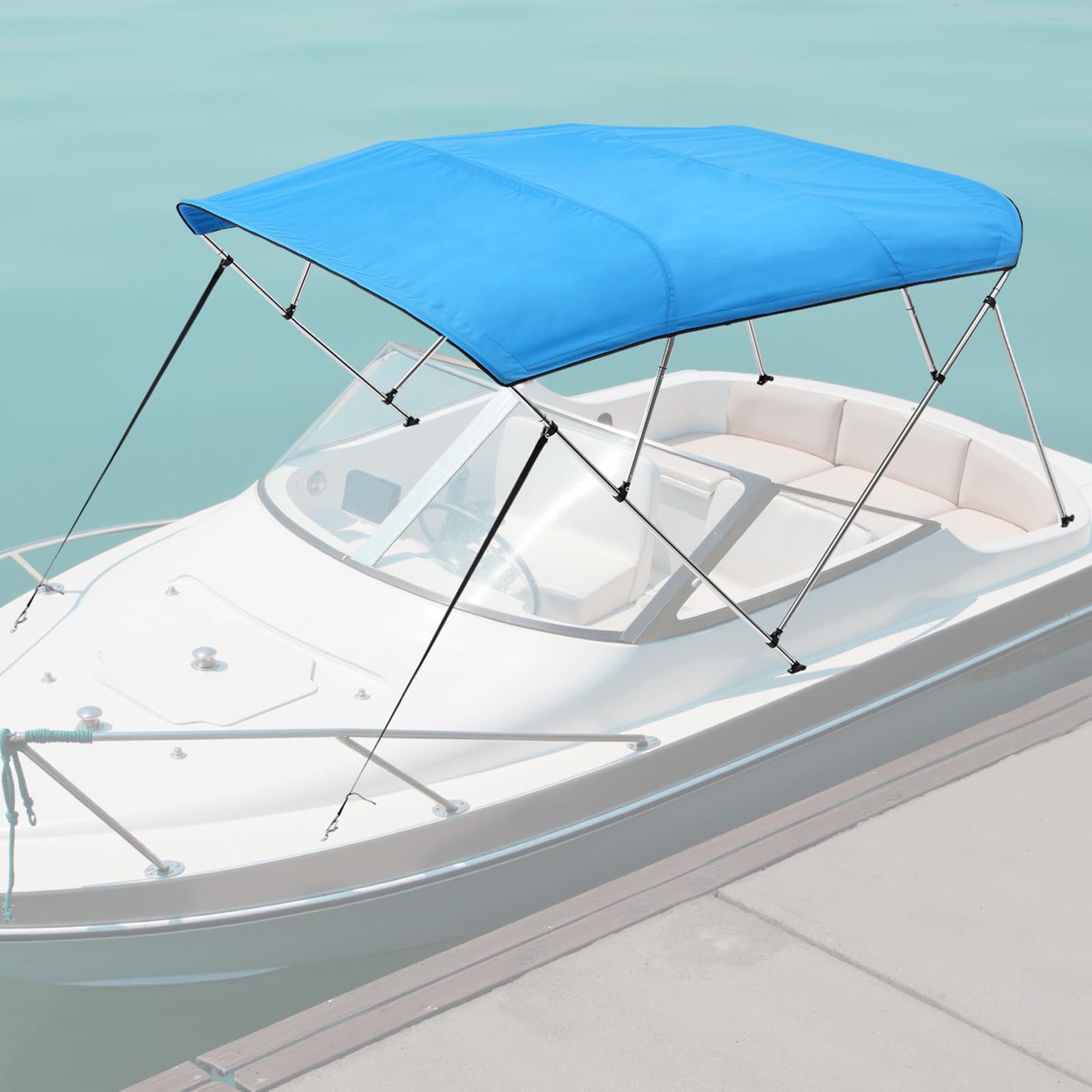 VEVOR Tendalino per Barca a 4 Archi Regolabile 243 x 137 x 231-244 cm, Tenda Parasole Telaio in Lega di Alluminio Tela di Poliestere 900D, Tendalino Tettoia Parasole Pieghevole per Barca a Vela Blu